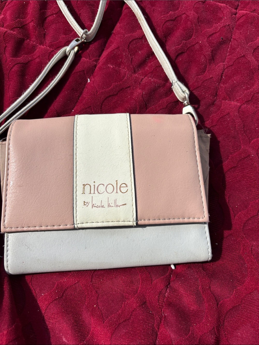 Nicole by Nicole Miller Pink and White Two-Tone Crossbody Wallet